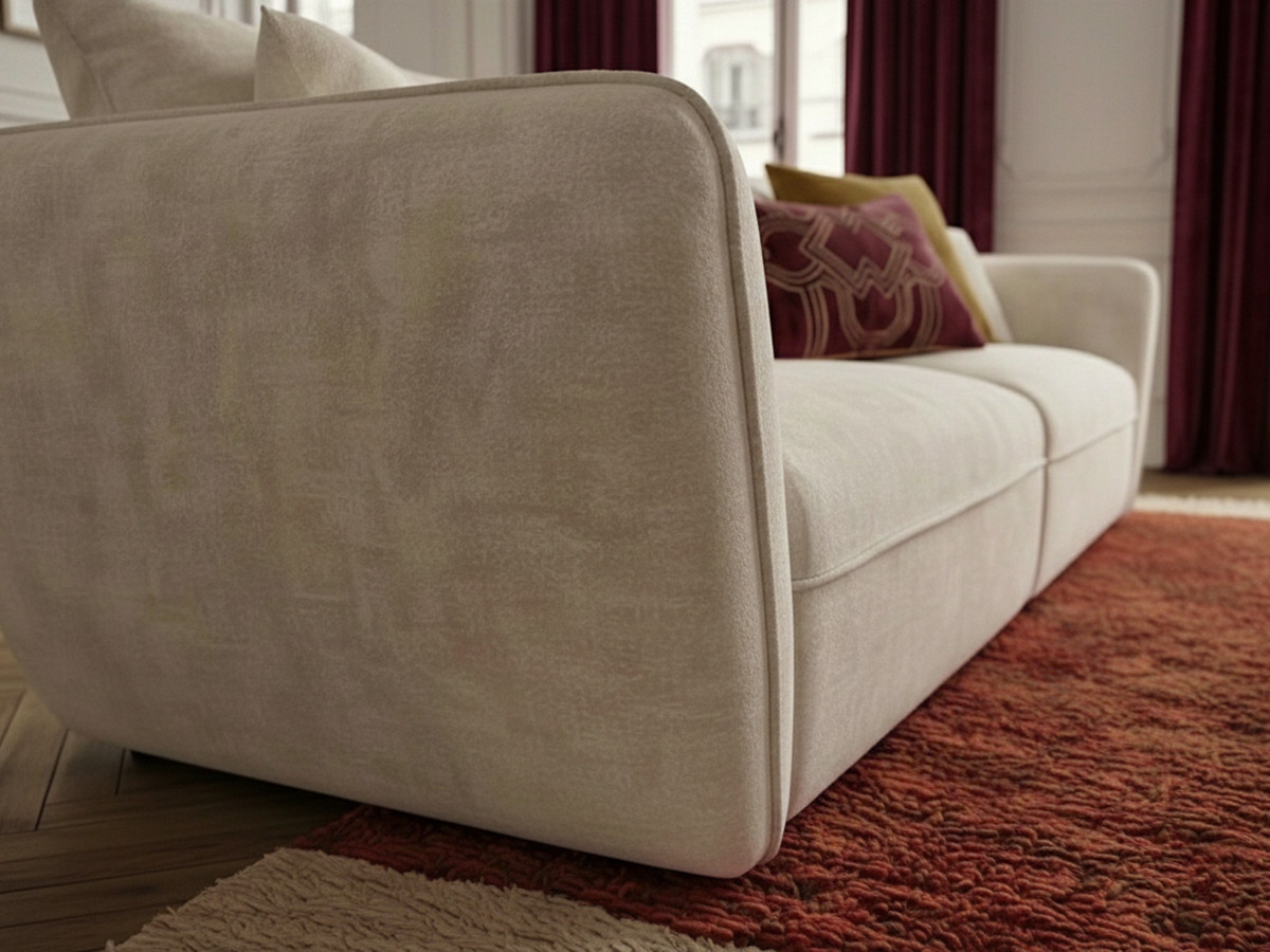 Canapé droit 3 places LUIGI texturé avec pouf blanc — vue 6