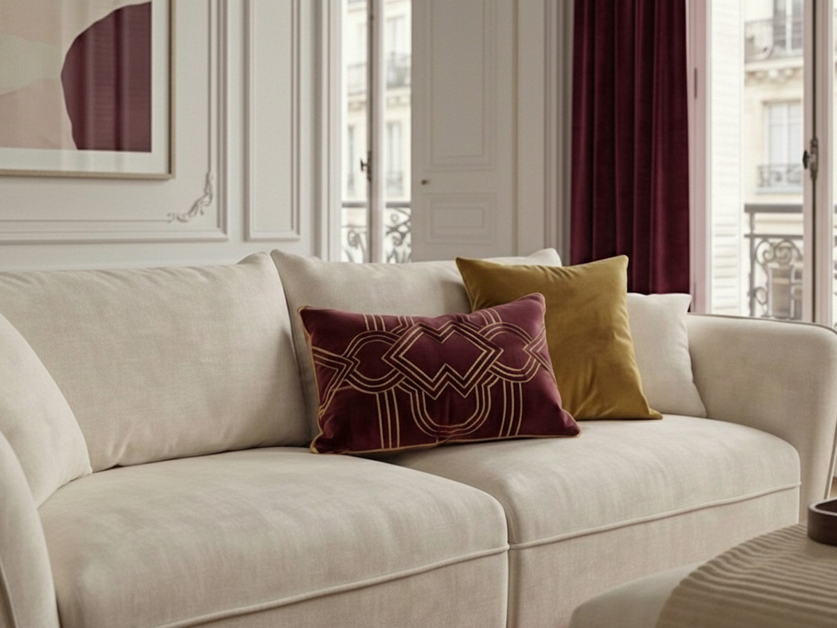 Canapé droit 3 places LUIGI lisse avec pouf blanc — vue 5