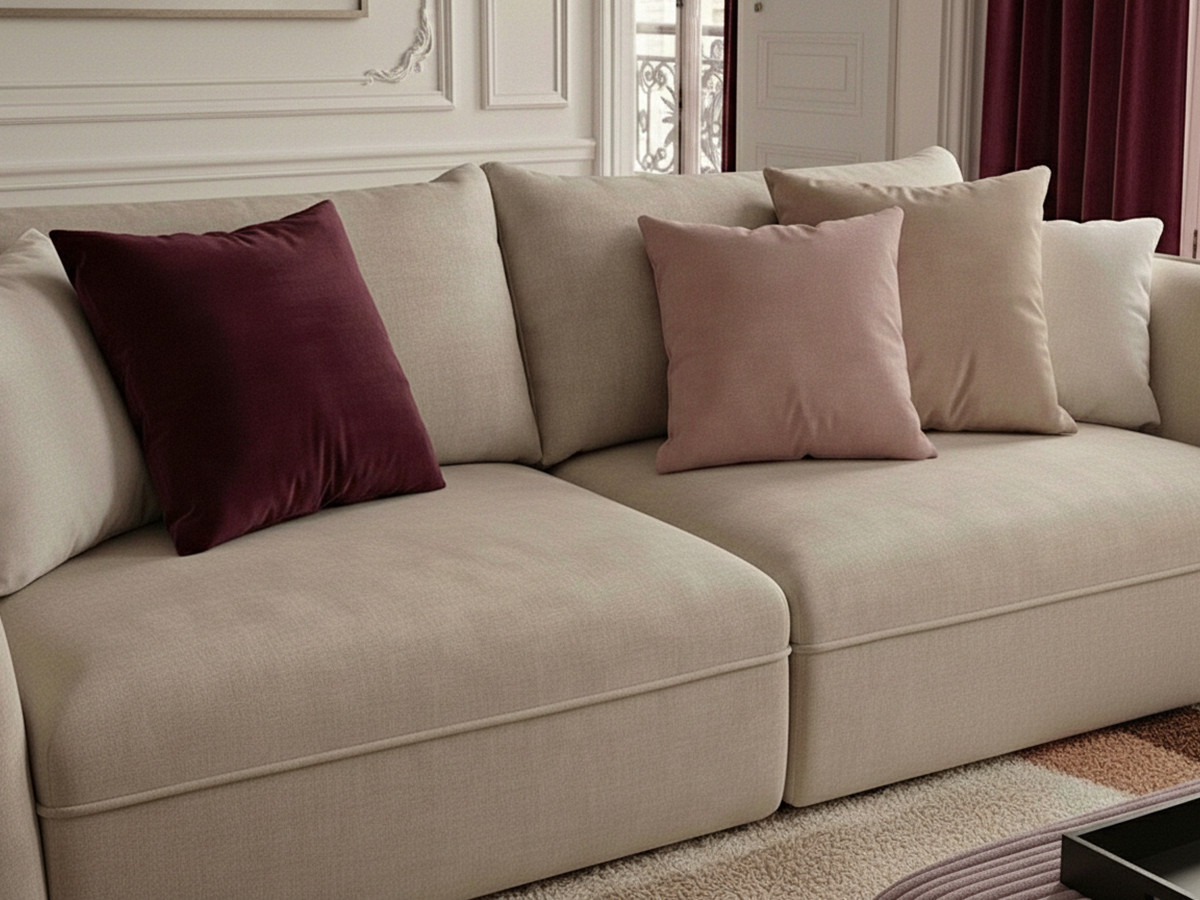 Canapé droit 3 places LUIGI lisse avec pouf beige — vue 5