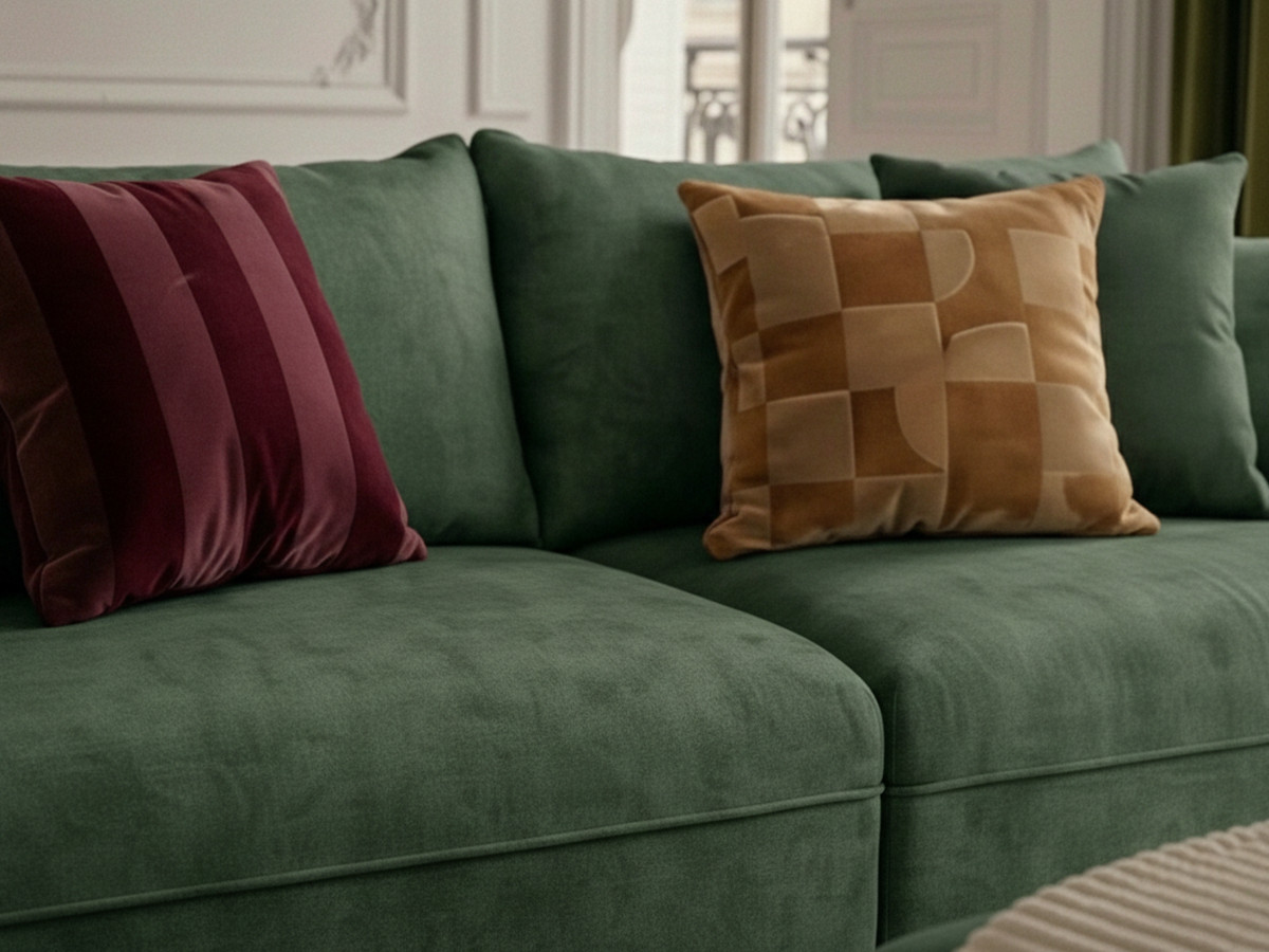 Canapé droit 3 places LUIGI lisse avec pouf vert — vue 5