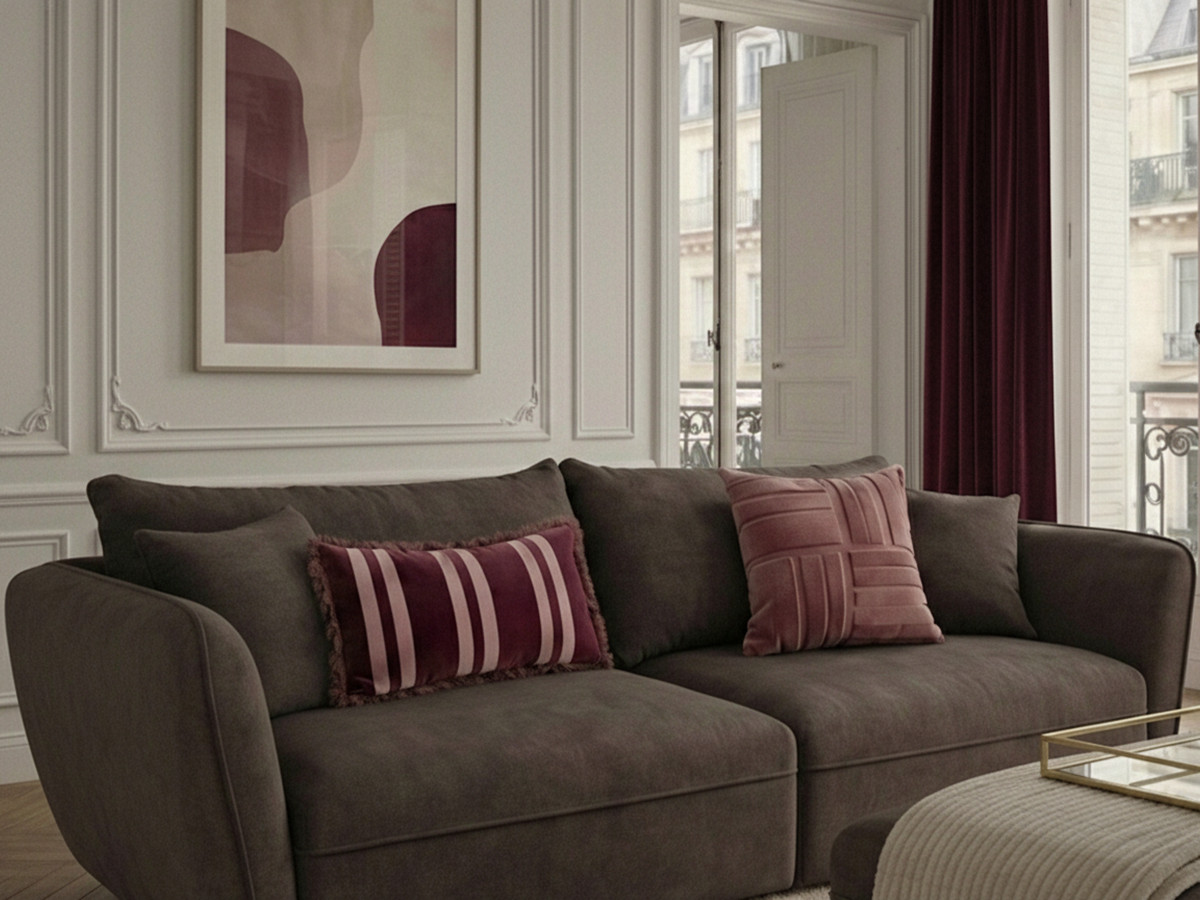 Canapé droit 3 places LUIGI lisse avec pouf taupe — vue 5