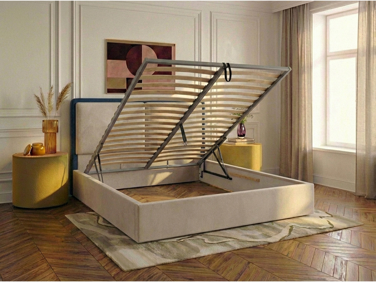 MARA opbergbed in tweekleurige, gestructureerde stof