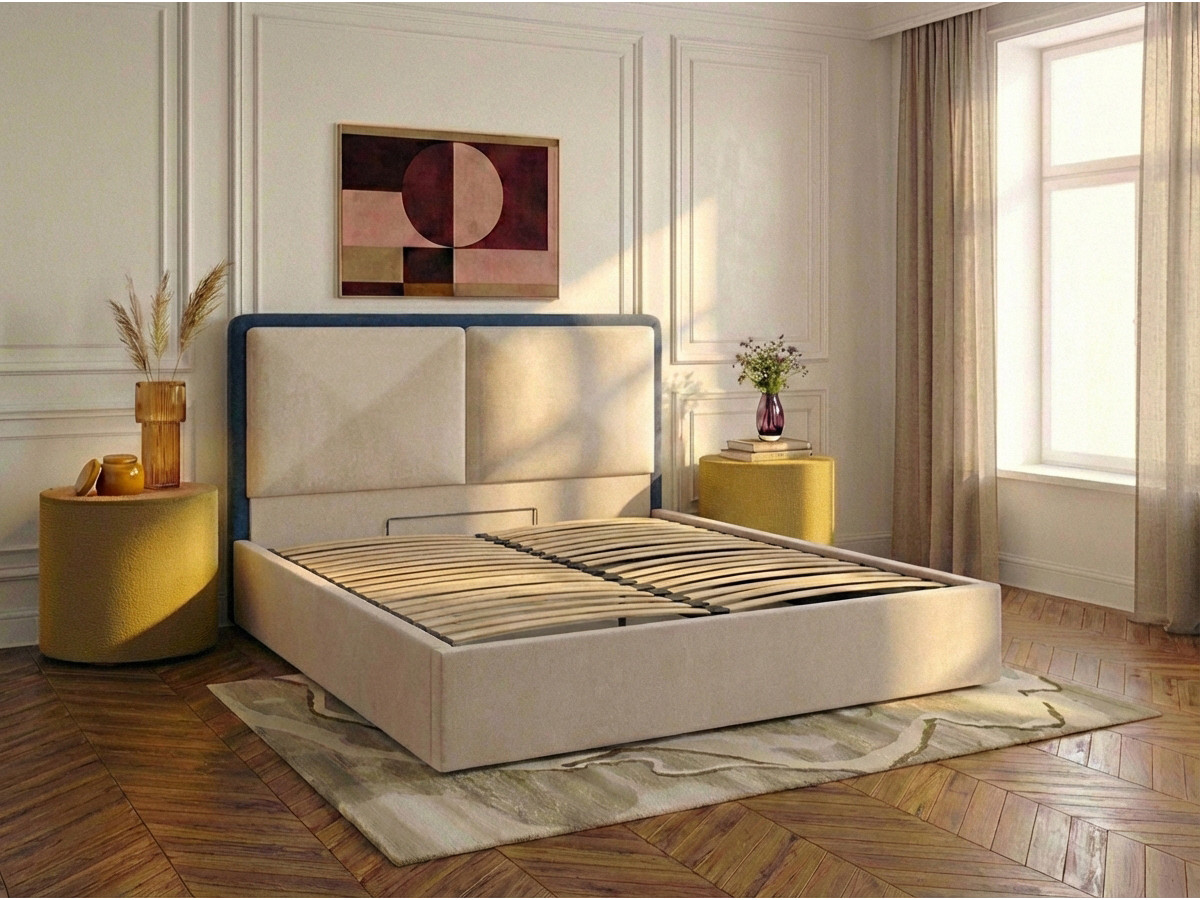 MARA opbergbed in tweekleurige, gestructureerde stof