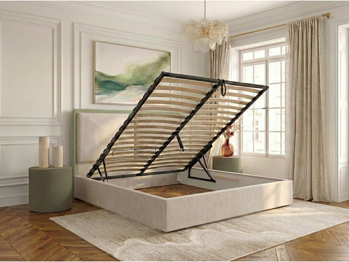 MARA opbergbed in tweekleurige, gestructureerde stof