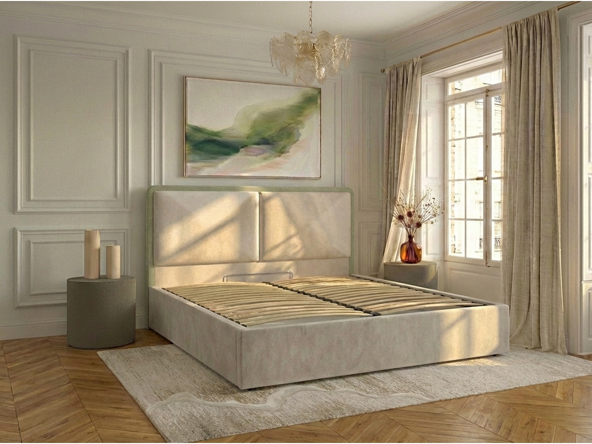 MARA opbergbed in tweekleurige, gestructureerde stof