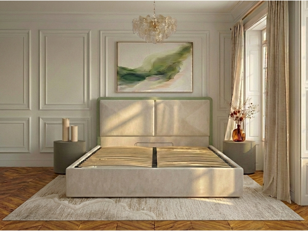 MARA opbergbed in tweekleurige, gestructureerde stof