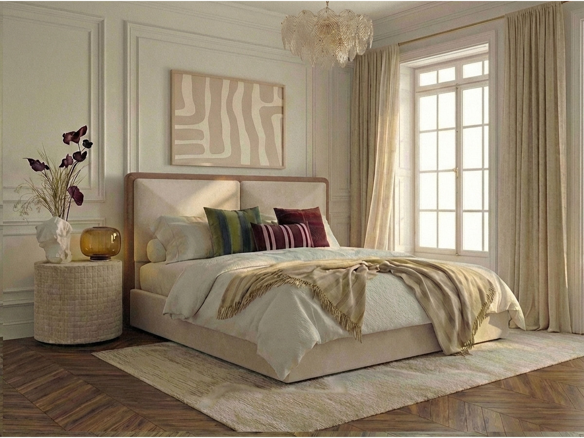 MARA opbergbed in tweekleurige, gestructureerde stof