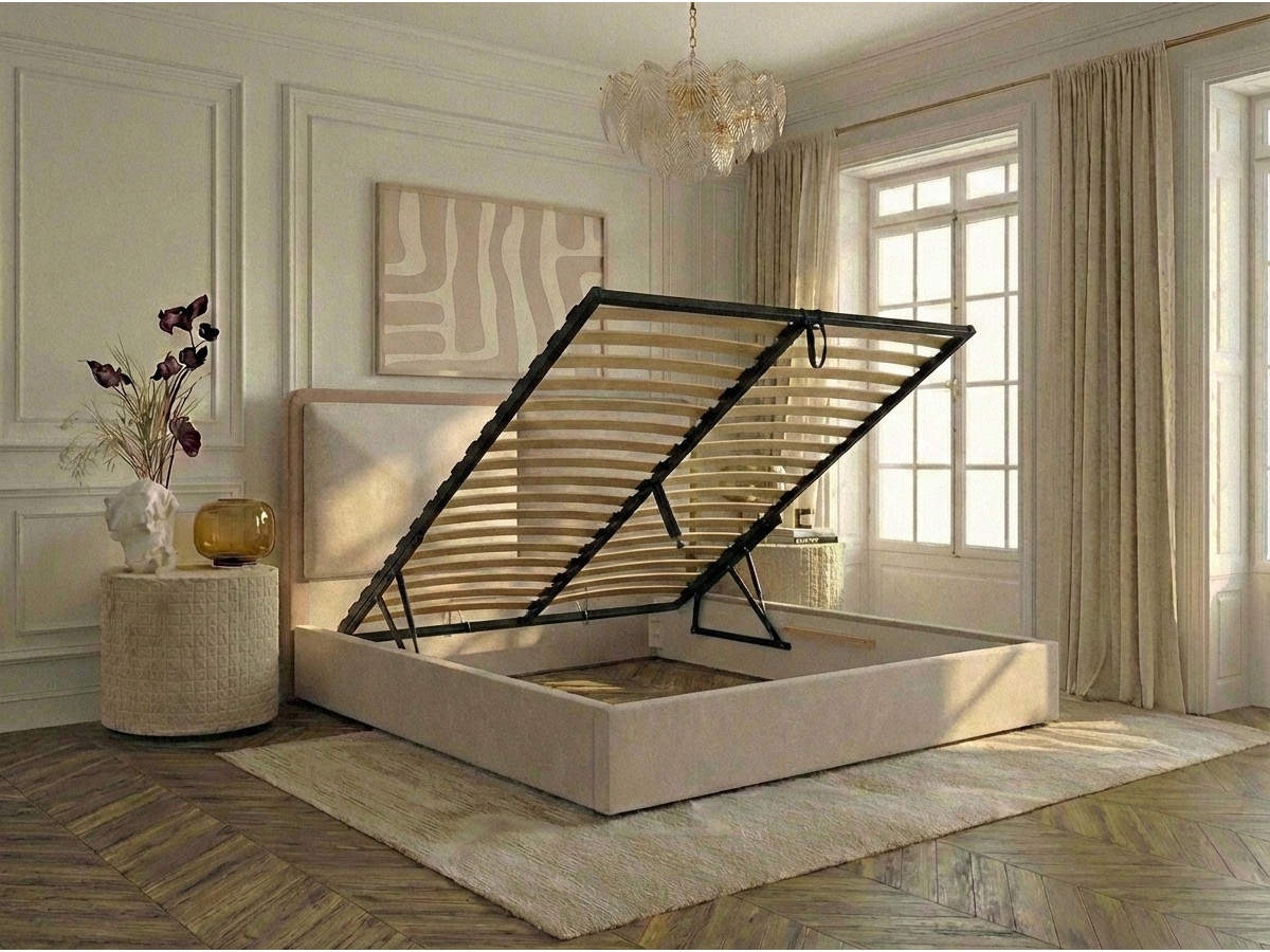 MARA opbergbed in tweekleurige, gestructureerde stof