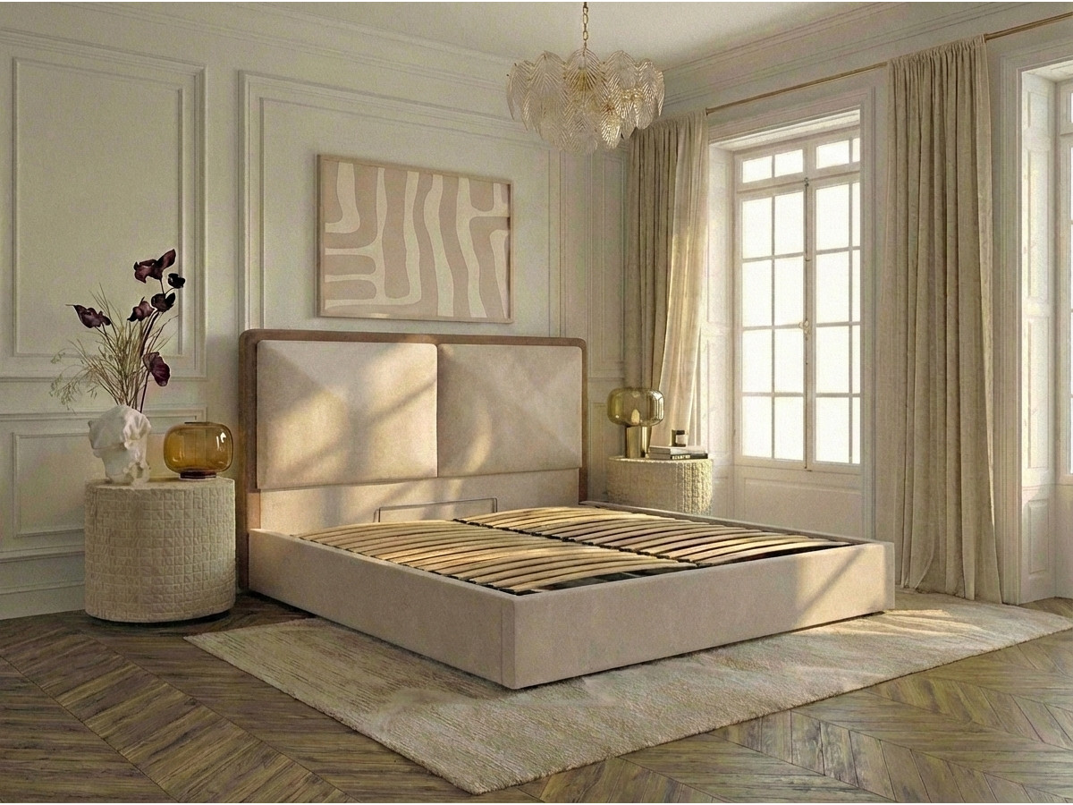 MARA opbergbed in tweekleurige, gestructureerde stof