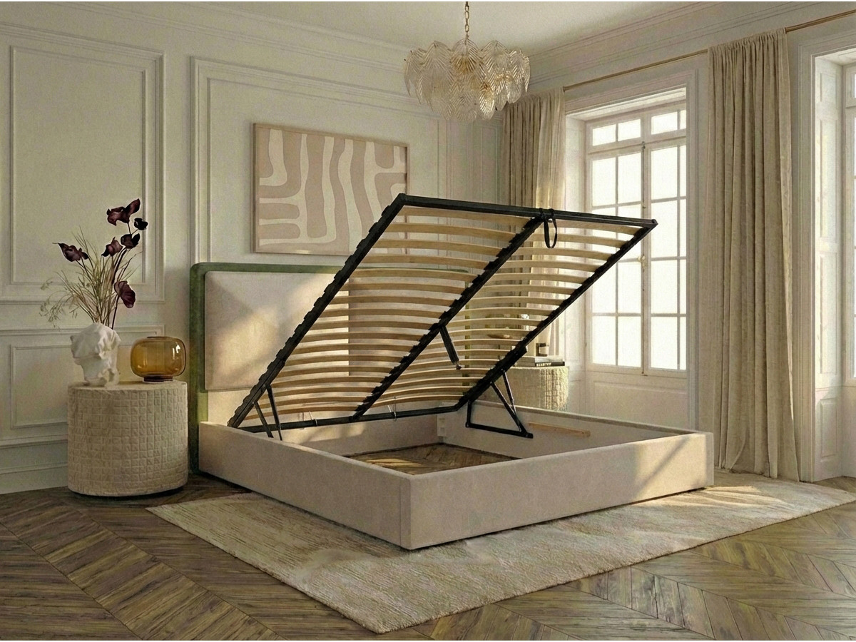 MARA opbergbed in tweekleurige, gestructureerde stof