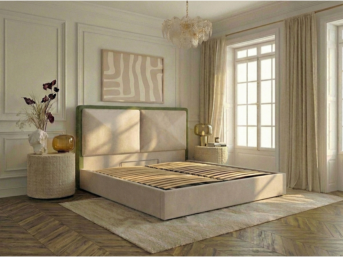 MARA opbergbed in tweekleurige, gestructureerde stof