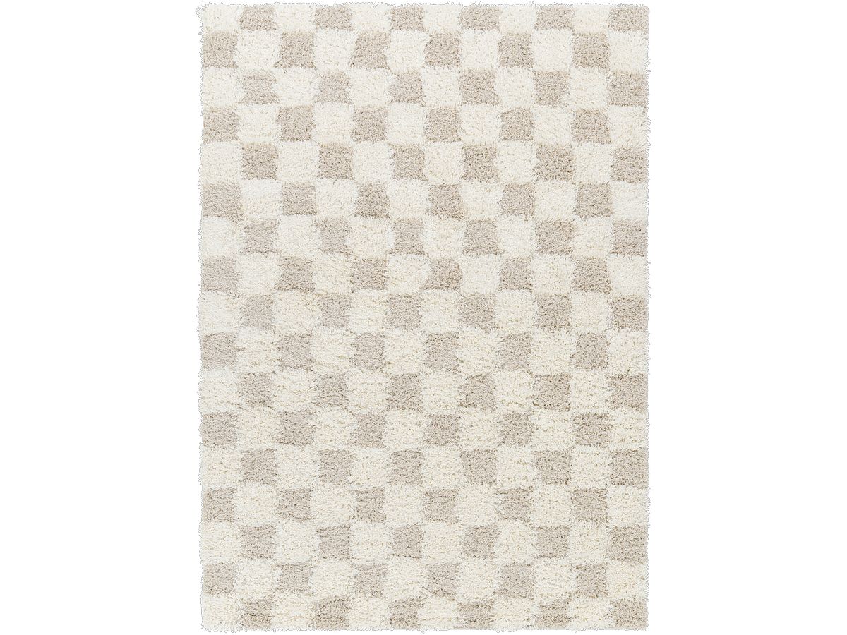 Tapis poils longs RIMA motif damier beige — vue 3