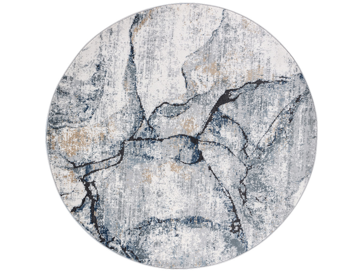 Rond vloerkleed van ALDA met korte pool en abstract patroon