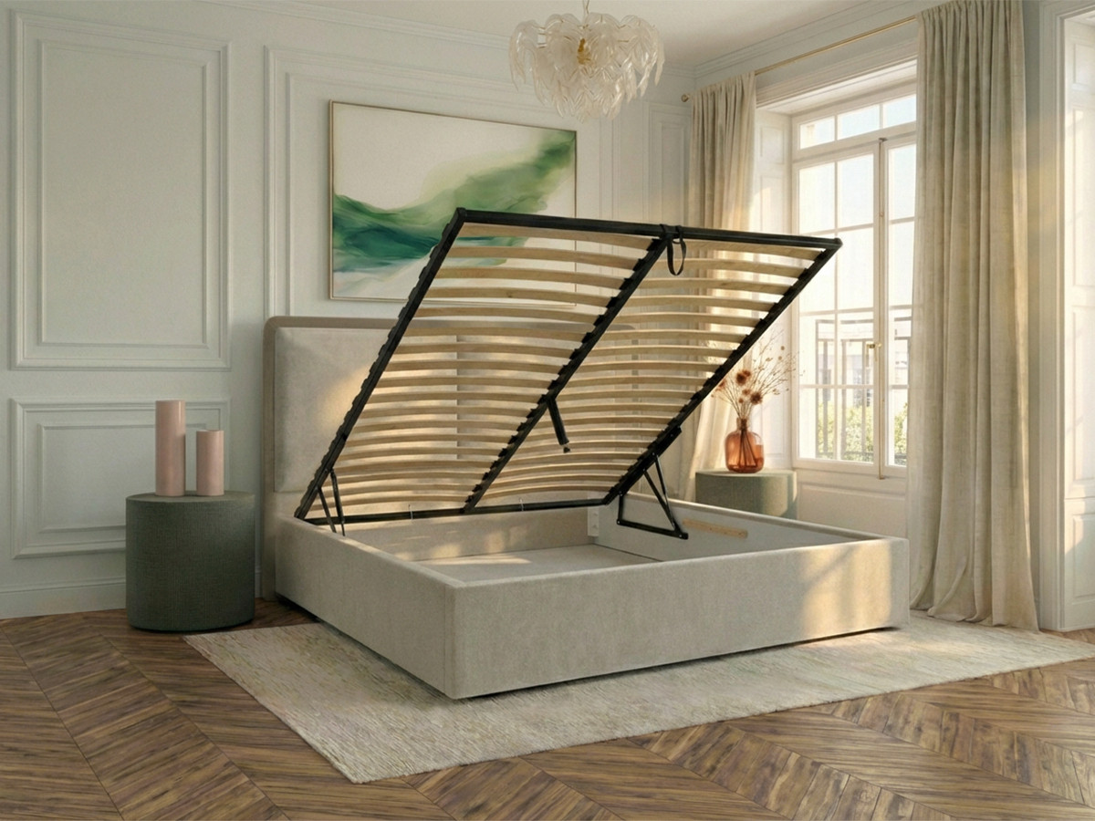 MARA opbergbed in tweekleurige, gestructureerde stof