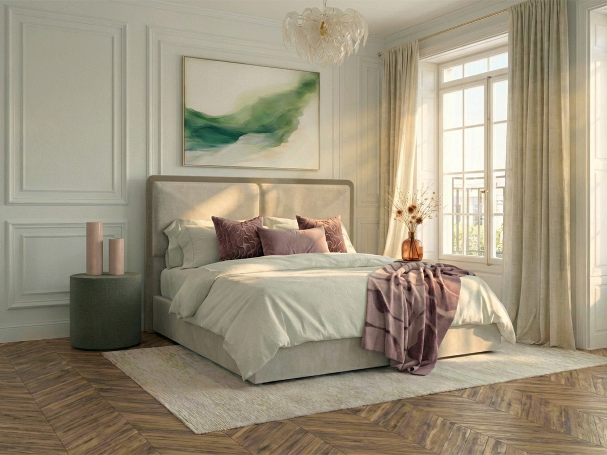 MARA opbergbed in tweekleurige, gestructureerde stof