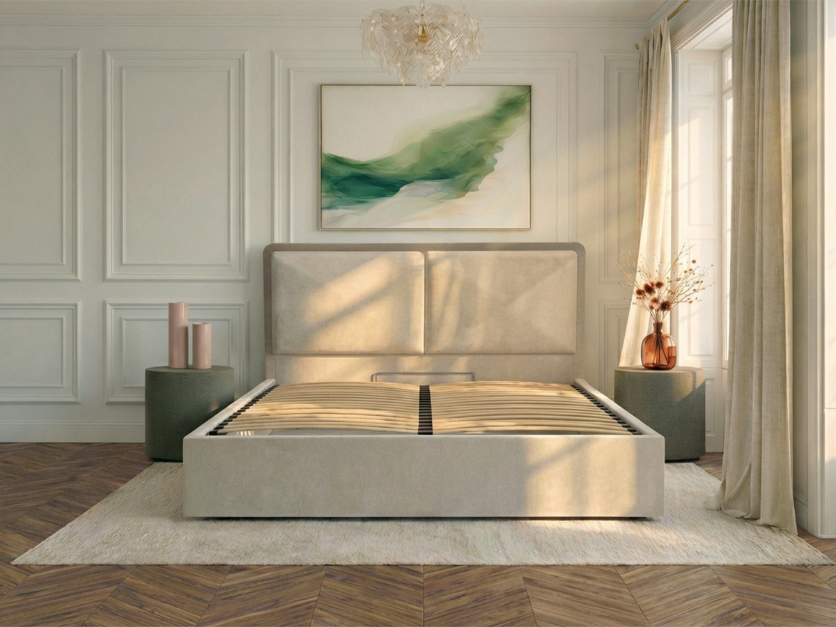 Lit coffre MARA texturé bicolore taupe — vue 5