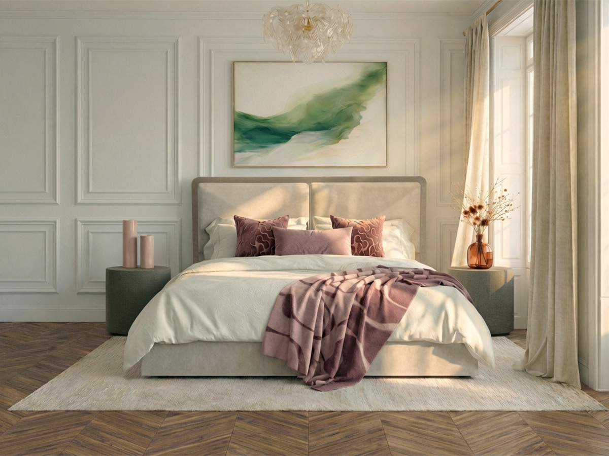 MARA opbergbed in tweekleurige, gestructureerde stof