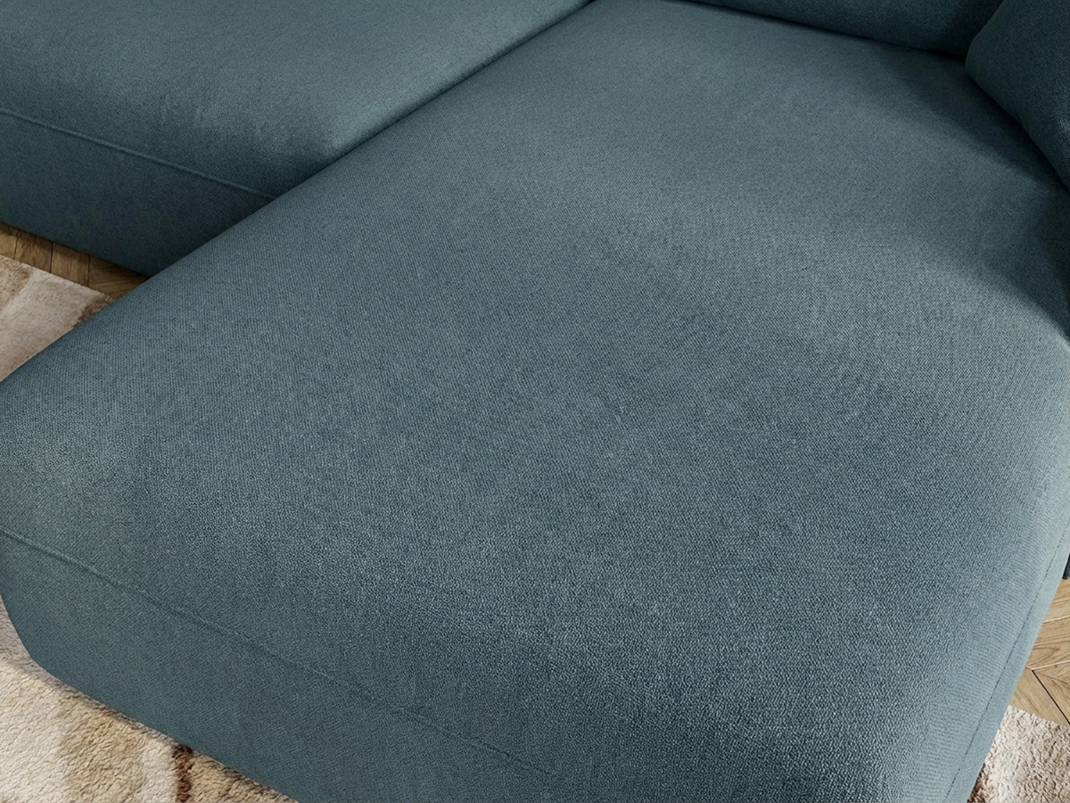 Canapé d'angle fixe LUIGI tissu lisse avec pouf