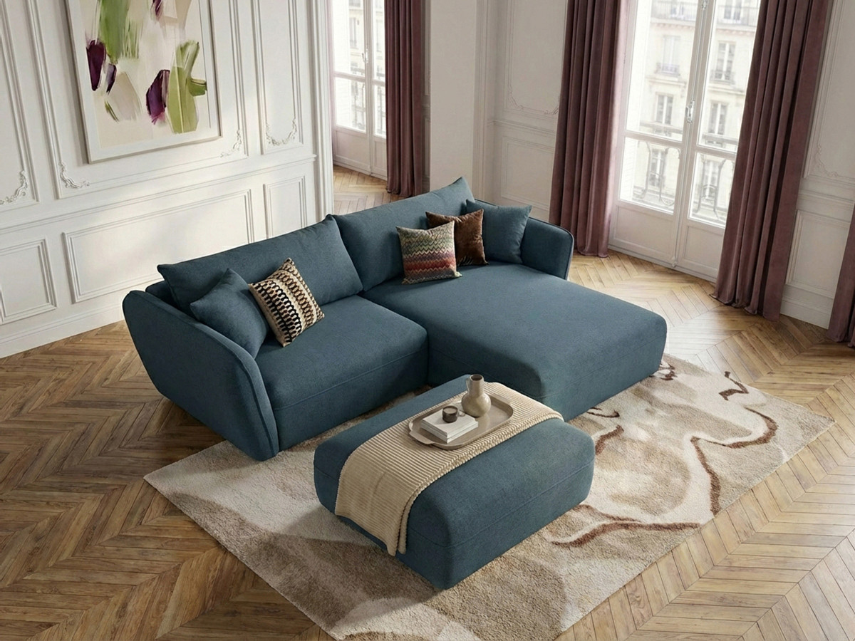 Canapé d'angle LUIGI lisse avec pouf bleu — vue 5