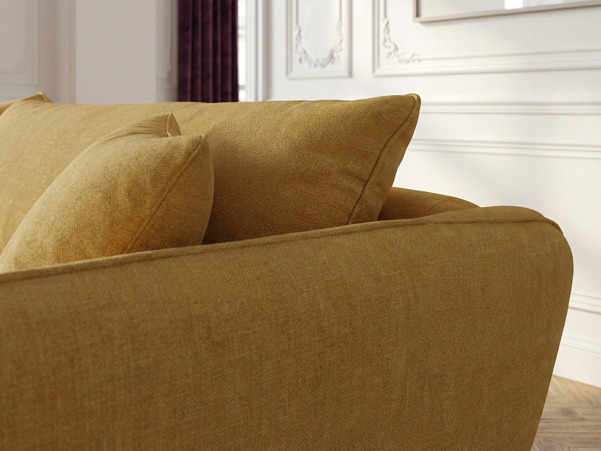 Canapé d'angle fixe LUIGI tissu lisse avec pouf