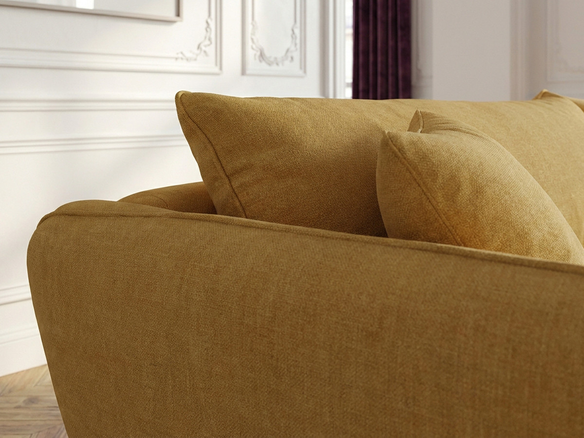 Canapé d'angle fixe LUIGI tissu lisse avec pouf