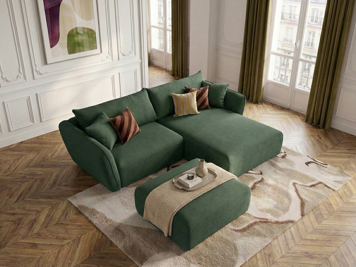 Canapé d'angle LUIGI texturé avec pouf vert — vue 5