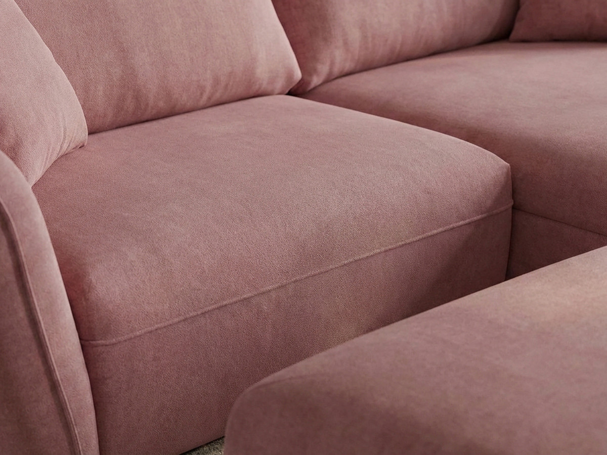 Canapé d'angle fixe LUIGI tissu lisse avec pouf