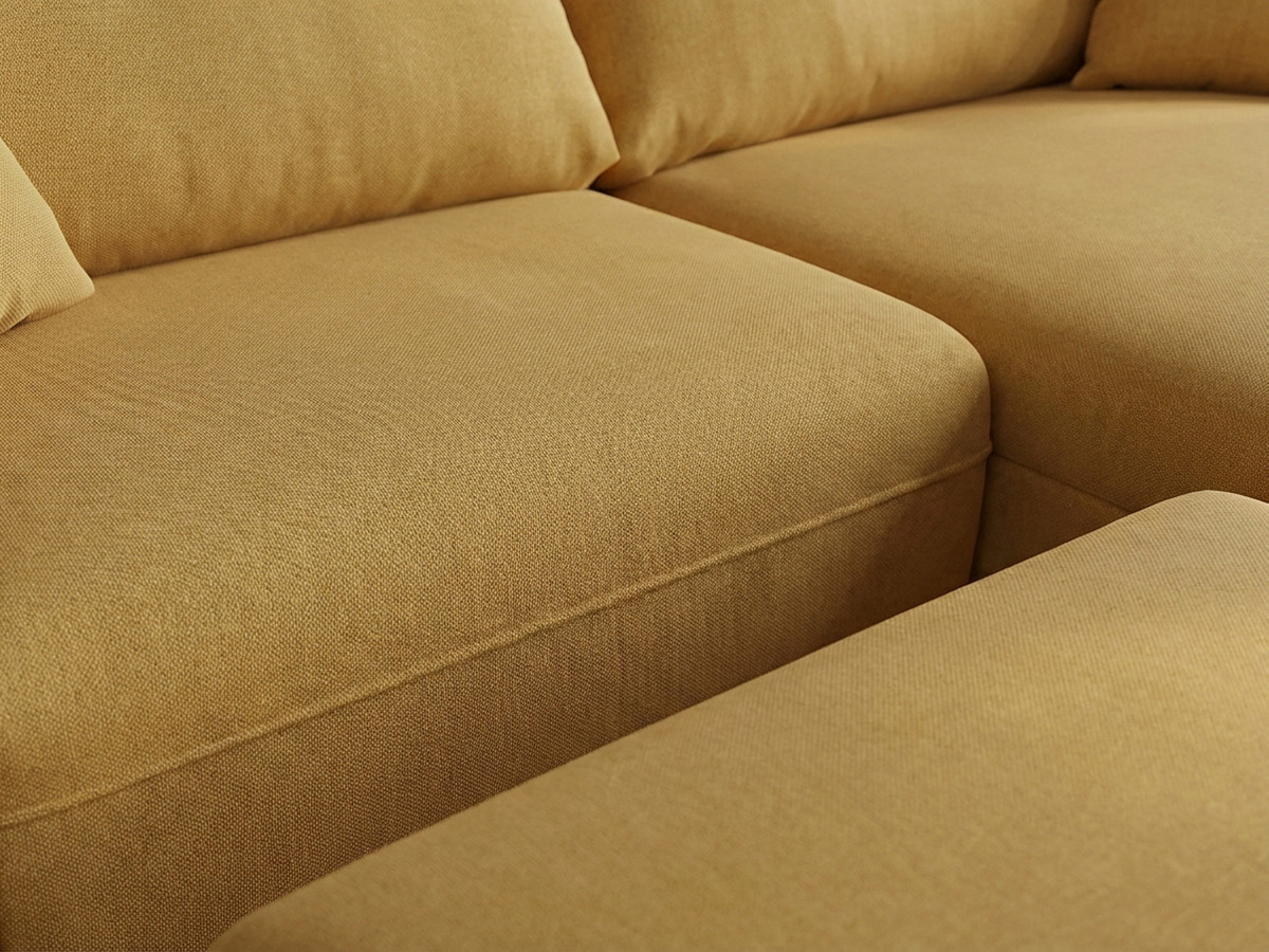 Canapé d'angle fixe LUIGI tissu lisse avec pouf