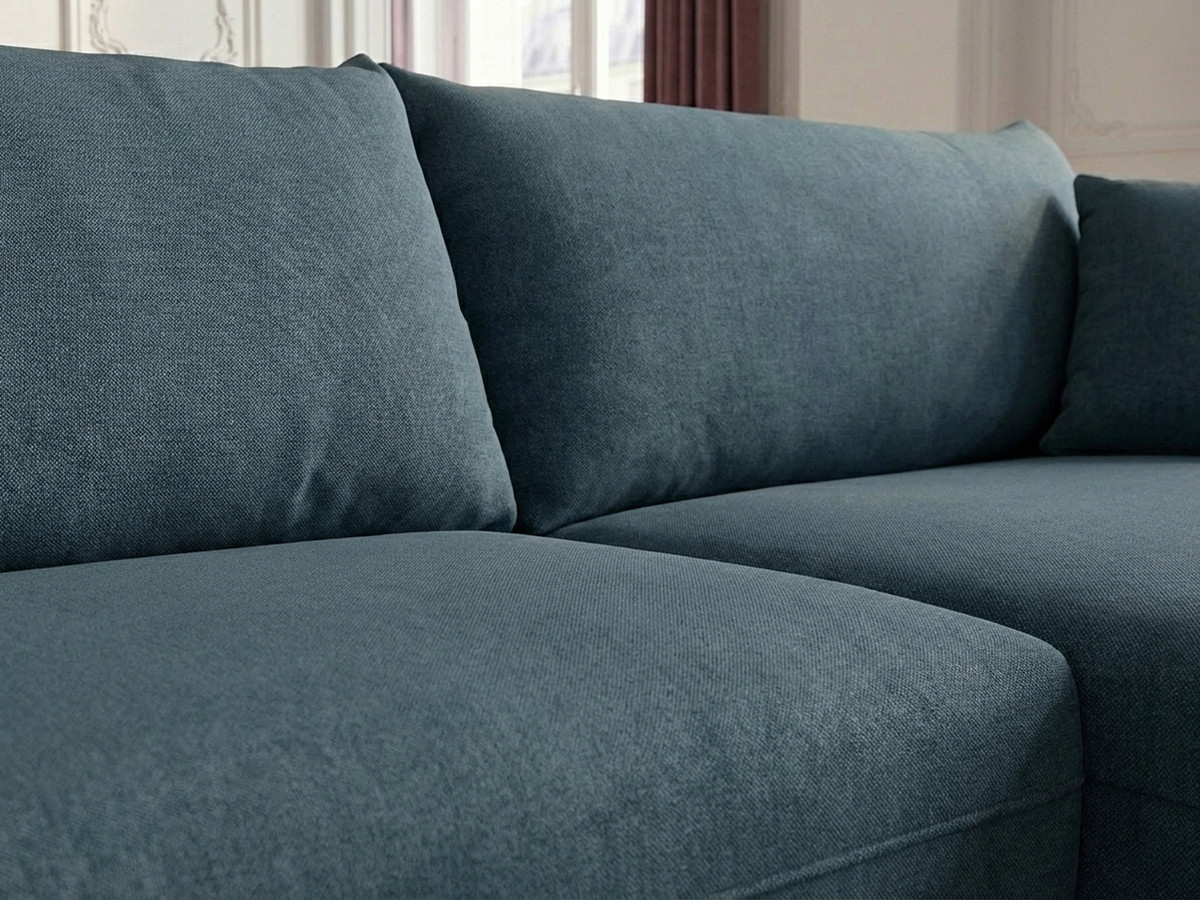 Canapé d'angle fixe LUIGI tissu lisse avec pouf
