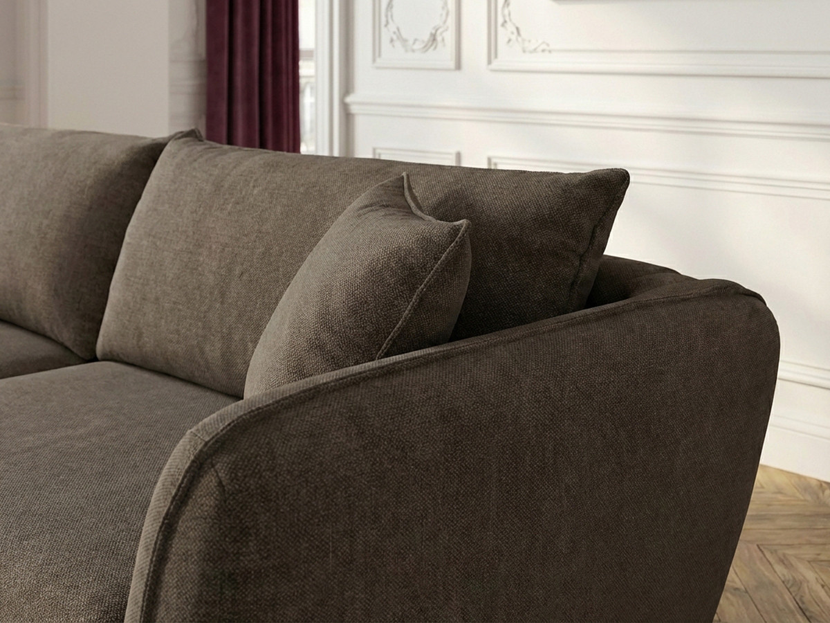 Canapé d'angle fixe LUIGI tissu lisse avec pouf