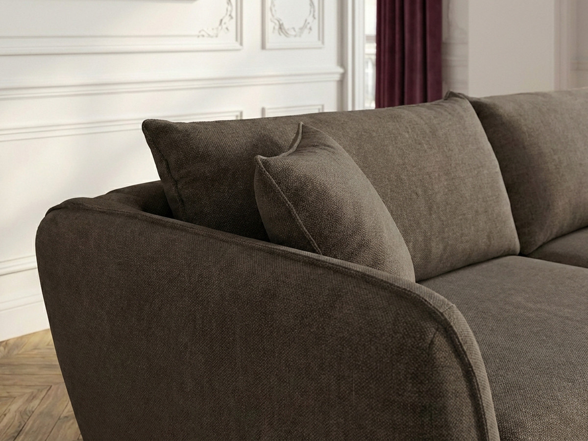Canapé d'angle fixe LUIGI tissu lisse avec pouf