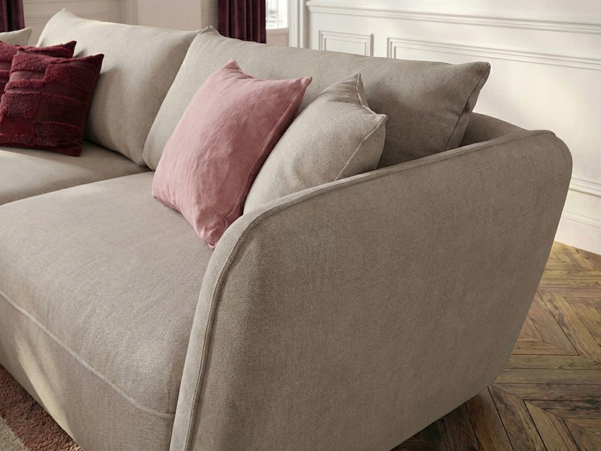 Canapé d'angle fixe LUIGI tissu lisse avec pouf