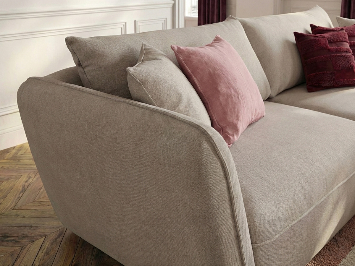 Canapé d'angle fixe LUIGI tissu lisse avec pouf