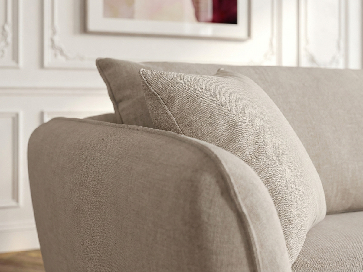 Canapé d'angle fixe LUIGI tissu lisse avec pouf