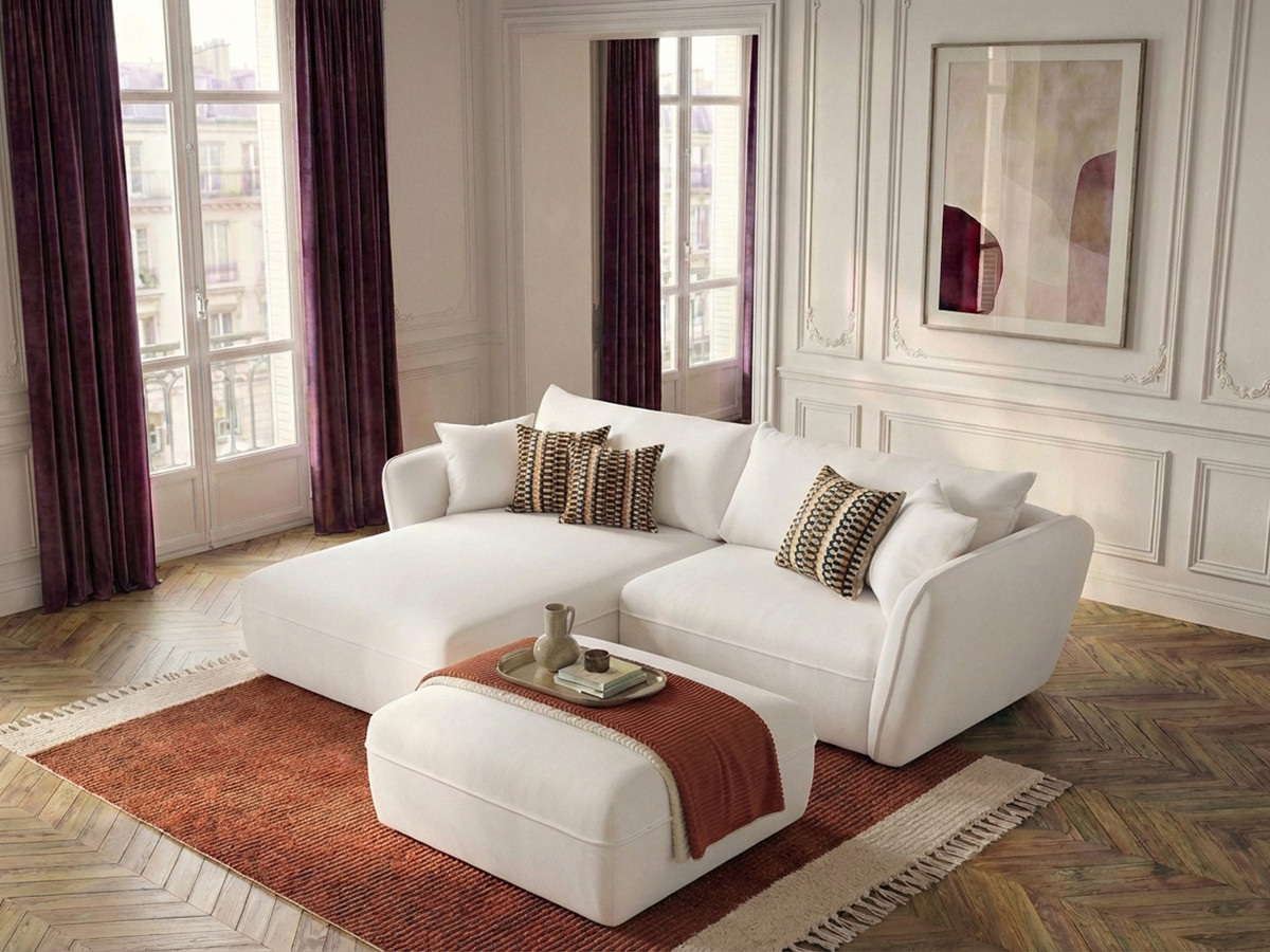 Canapé d'angle LUIGI lisse avec pouf blanc — vue 5