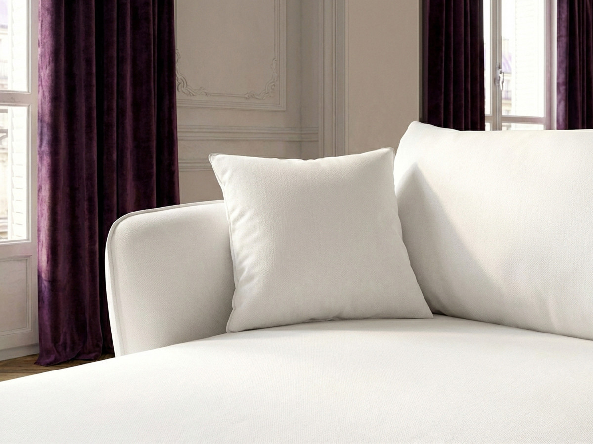 Canapé d'angle fixe LUIGI tissu texturé avec pouf