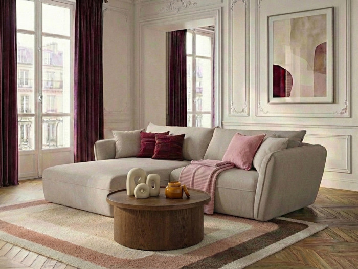 Canapé d'angle fixe LUIGI tissu texturé