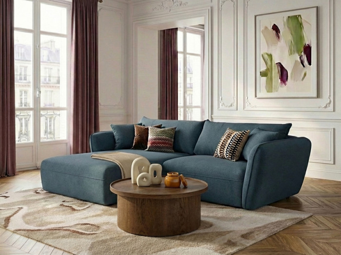 Canapé d'angle fixe LUIGI tissu texturé