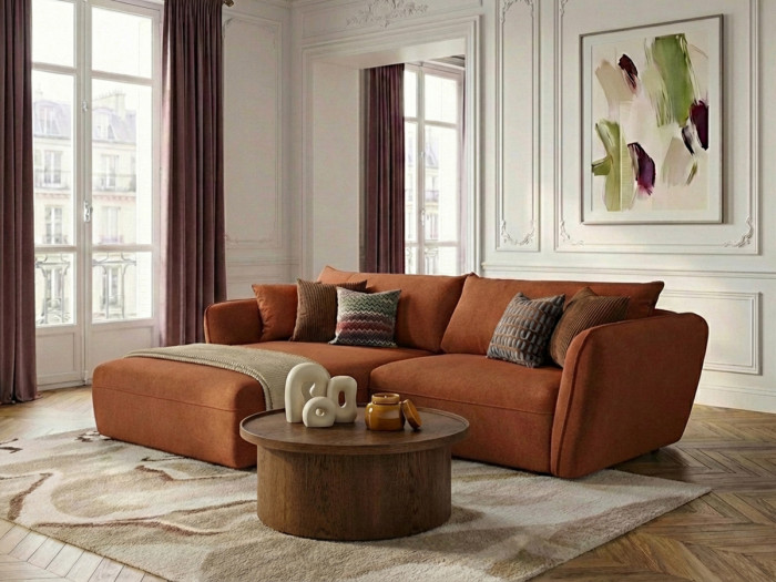 Canapé d'angle fixe LUIGI tissu texturé