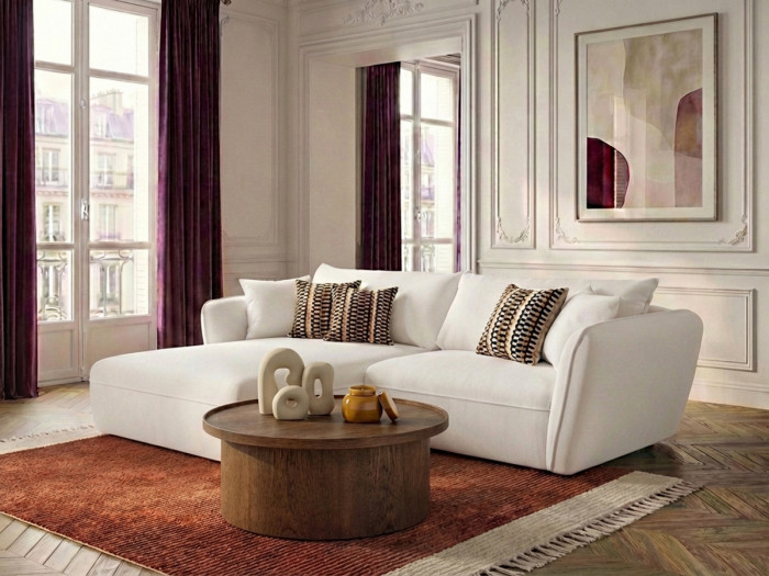 Canapé d'angle fixe LUIGI tissu texturé