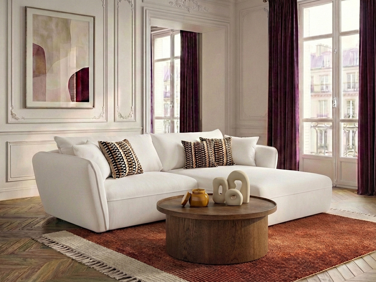 Canapé d'angle fixe LUIGI tissu texturé