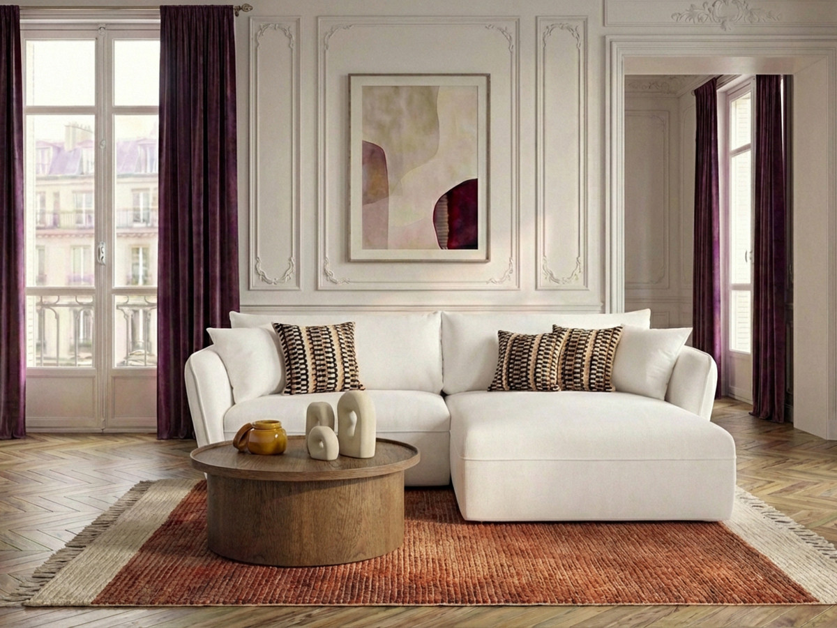 Canapé d'angle LUIGI texturé blanc — vue 4