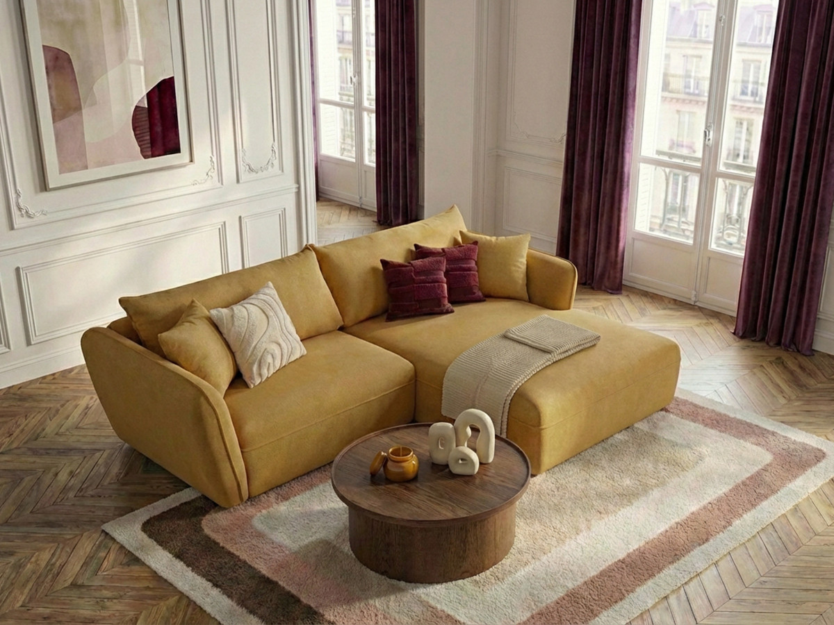 Canapé d'angle LUIGI texturé jaune — vue 5