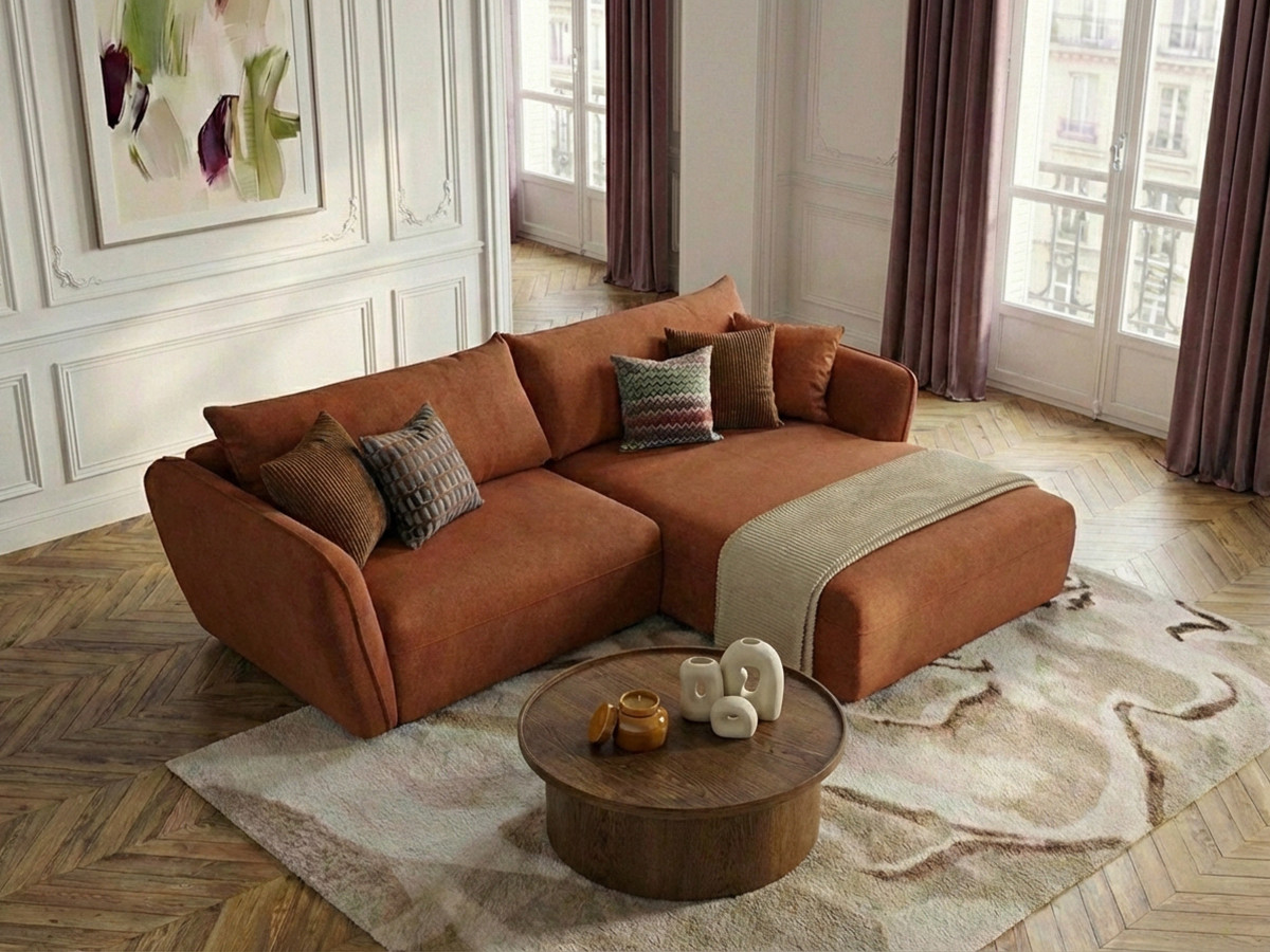 Canapé d'angle LUIGI texturé orange — vue 5