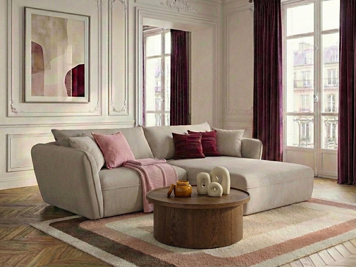 Canapé d'angle fixe LUIGI tissu lisse