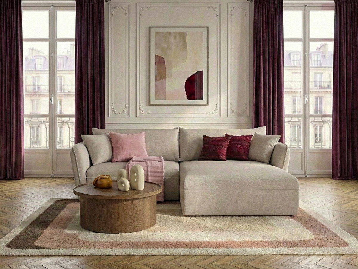 Canapé d'angle LUIGI lisse beige — vue 4