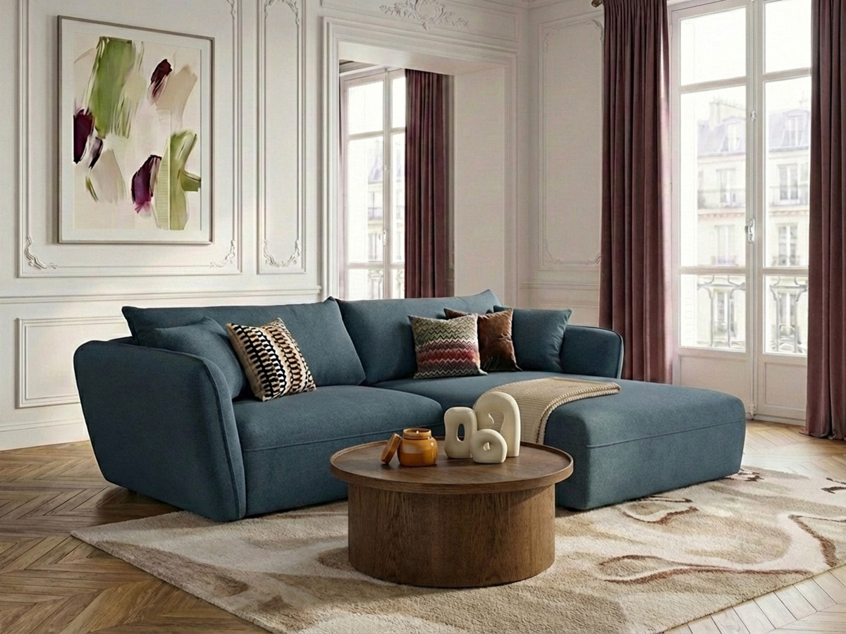 Canapé d'angle LUIGI texturé bleu