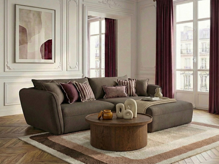 Canapé d'angle fixe LUIGI tissu texturé