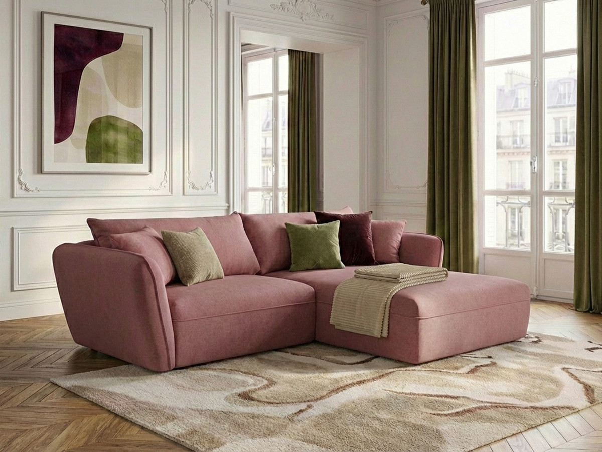 Canapé d'angle LUIGI texturé rose — vue 6