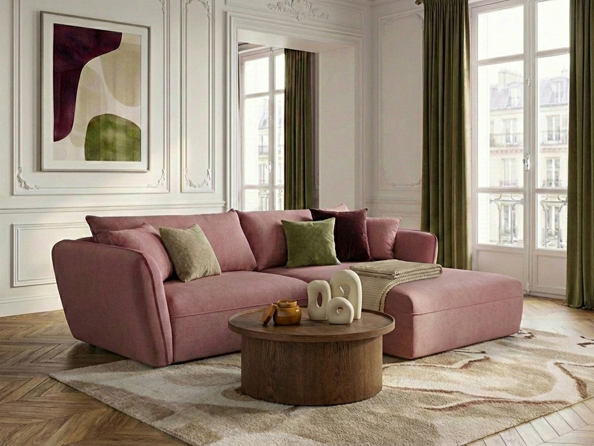 Canapé d'angle LUIGI texturé rose